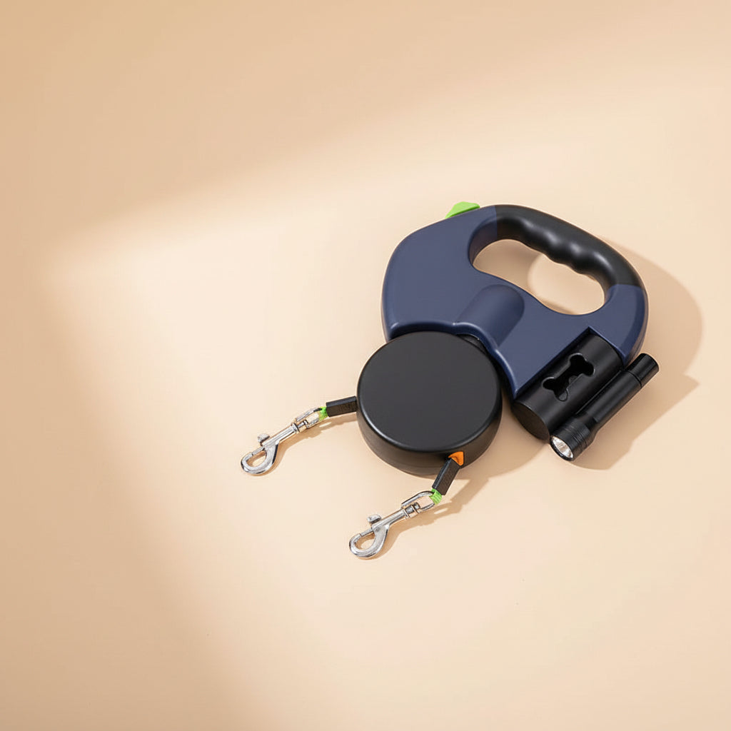 Dual Retractable Dog Leash for 2 Dogs with Light & 360° Swivel