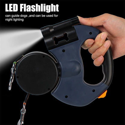 Dual Retractable Dog Leash for 2 Dogs with Light & 360° Swivel