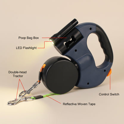 Dual Retractable Dog Leash for 2 Dogs with Light & 360° Swivel
