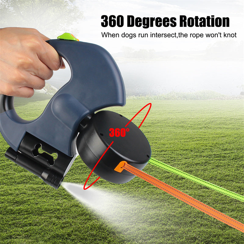 Dual Retractable Dog Leash for 2 Dogs with Light & 360° Swivel