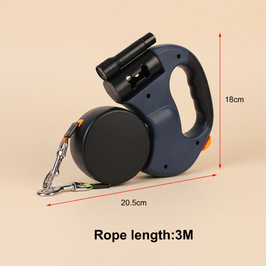 Dual Retractable Dog Leash for 2 Dogs with Light & 360° Swivel