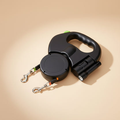 Dual Retractable Dog Leash for 2 Dogs with Light & 360° Swivel